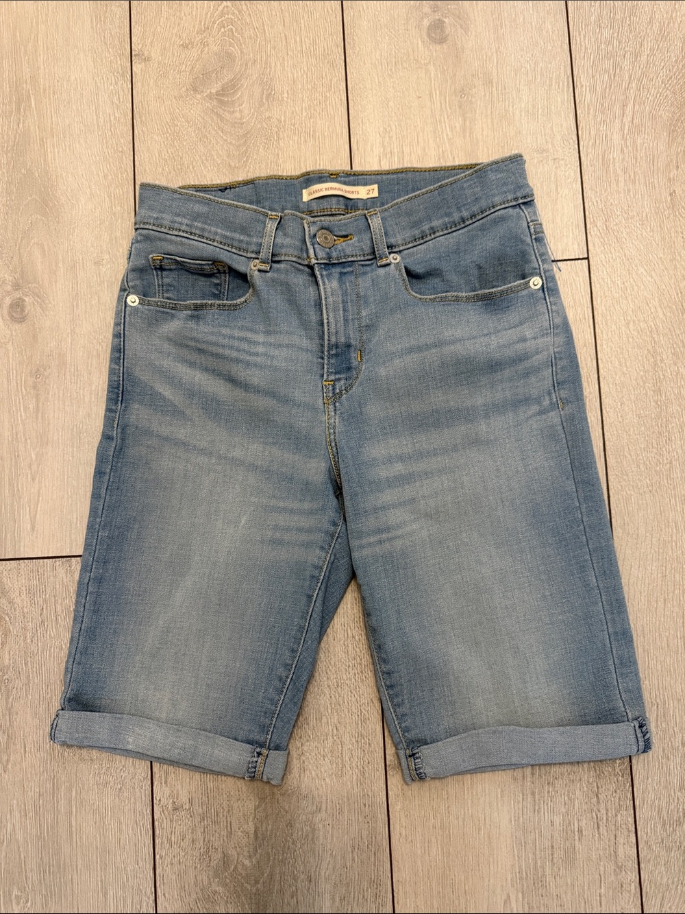 LEVI’S Denim Bermuda Shorts in Light Blue - Women's Casual Summer Shorts